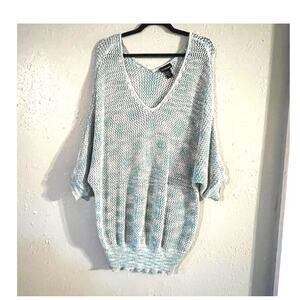 Lane Bryant Womens 22/24 V Neck 3/4 sleeve sheer knit Sweater Aqua lightweight